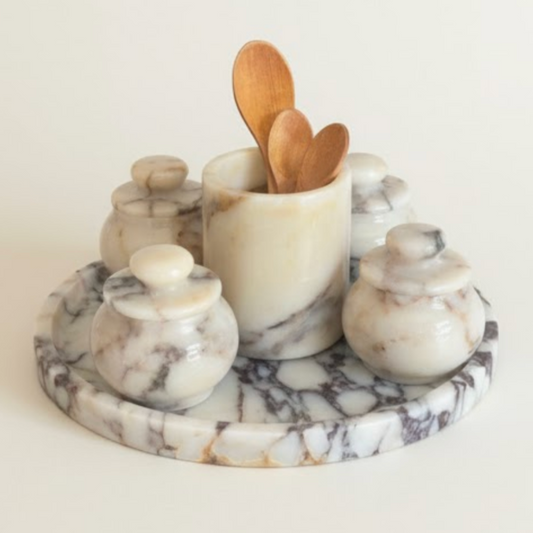 Lilac Marble 6-Piece Spice & Sauce Set – Natural Stone Kitchen Collection
