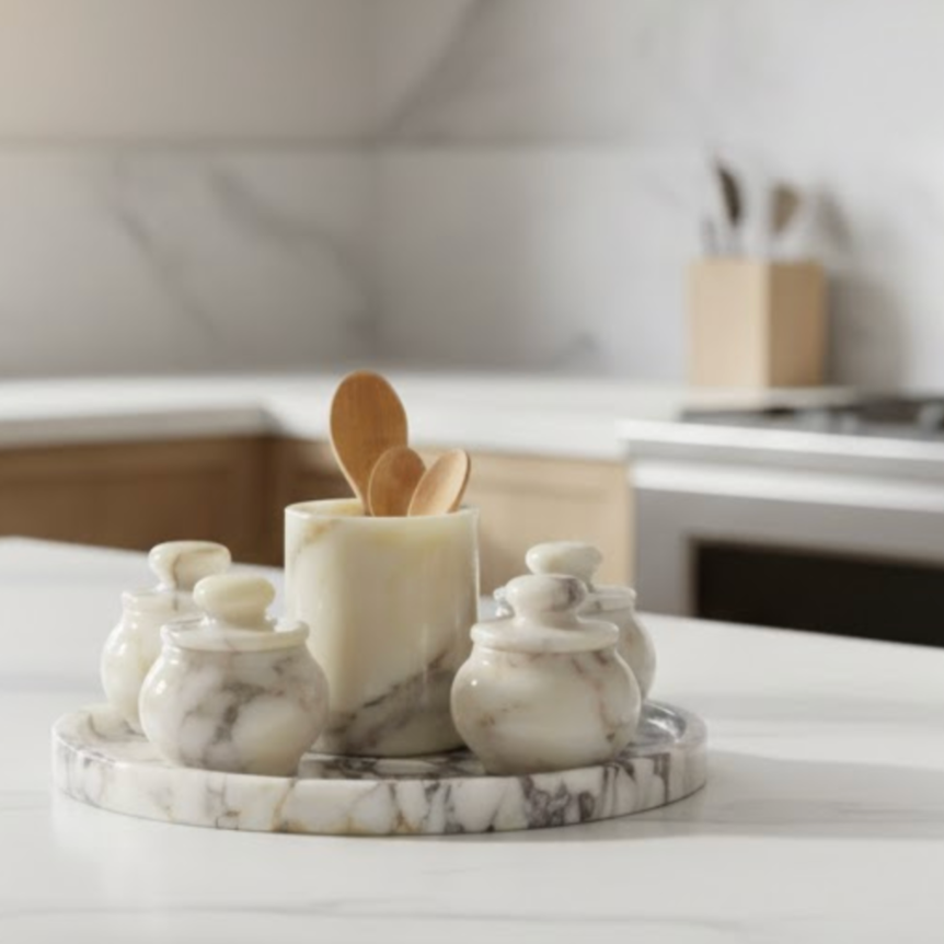 Lilac Marble 6-Piece Spice & Sauce Set – Natural Stone Kitchen Collection