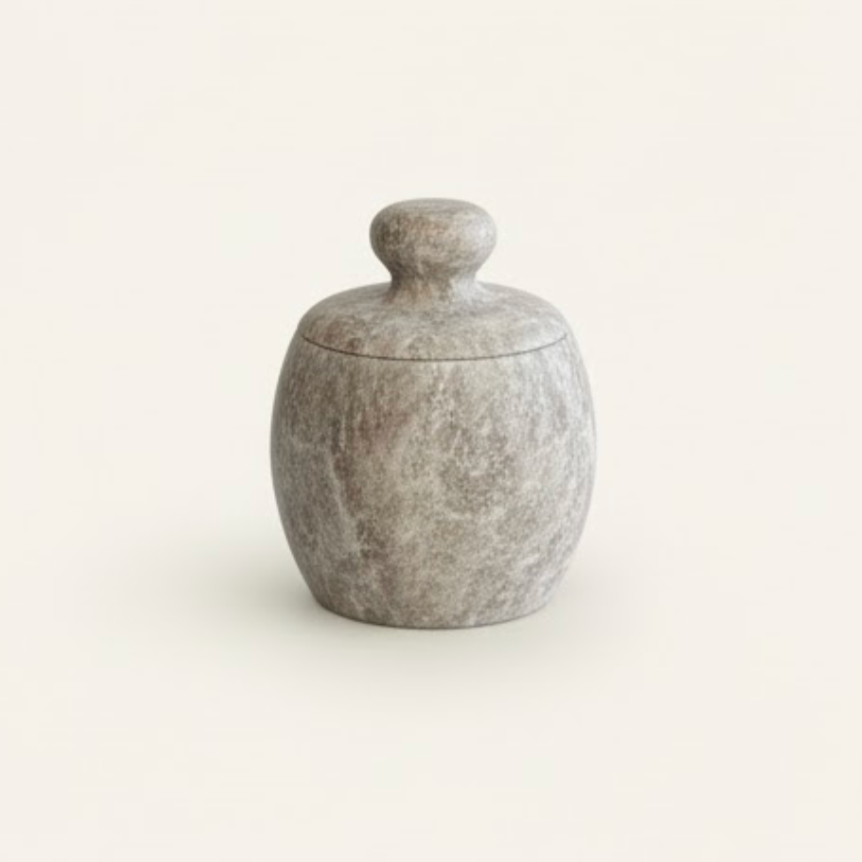 Silver Travertine Oval 4 Piece Spice Jar Set – Natural Stone Kitchen Collection