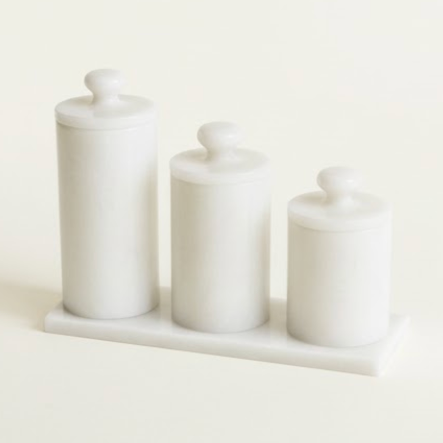 White Marble 4 Piece Spice Jar Set – Natural Stone Kitchen Collection