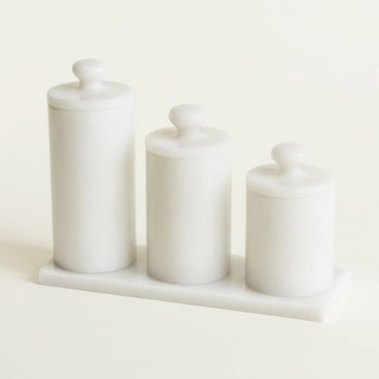 White Marble 4 Piece Spice Jar Set – Natural Stone Kitchen Collection