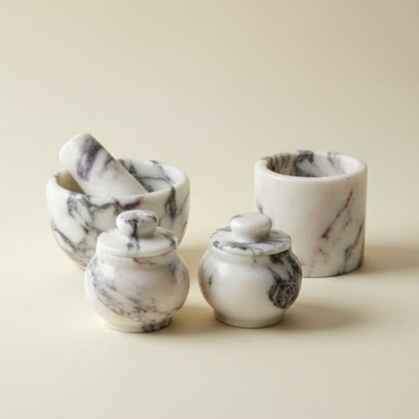 Lilac Marble Kitchen Set – 4-Piece Natural Stone Collection