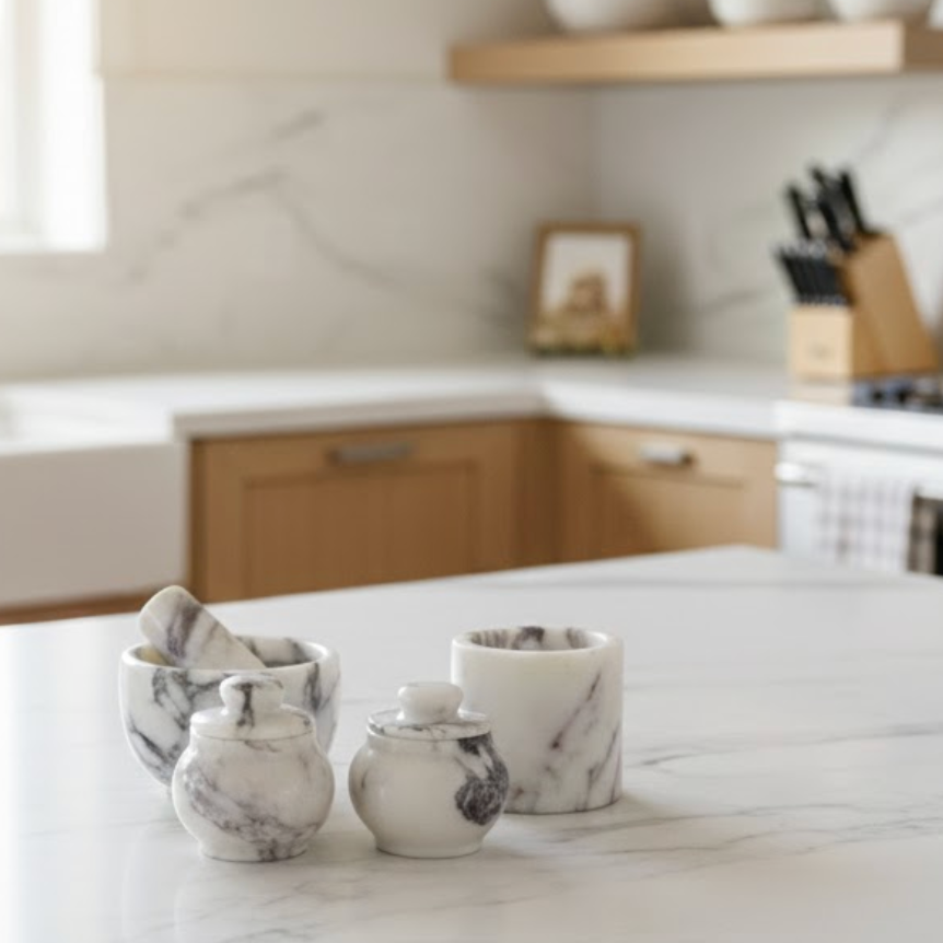 Lilac Marble Kitchen Set – 4-Piece Natural Stone Collection