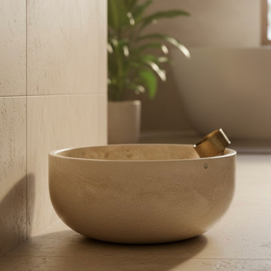 Travertine Natural Stone Turkish Bath Basin – Pear Shape