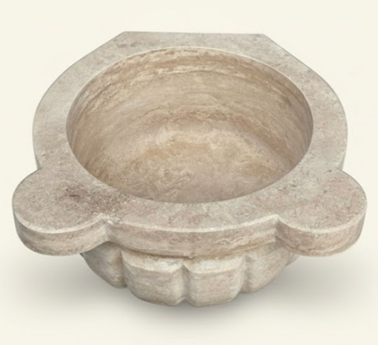 Travertine Natural Stone Turkish Bath Basin – Melon Fluted Design