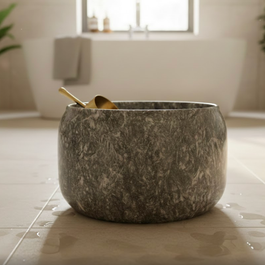 Anthracite Marble Natural Stone Turkish Bath Basin – Pumpkin Form