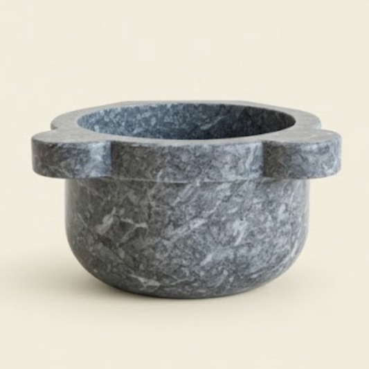 Black Marble Natural Stone Turkish Bath Basin – Ear Handled Flat Model