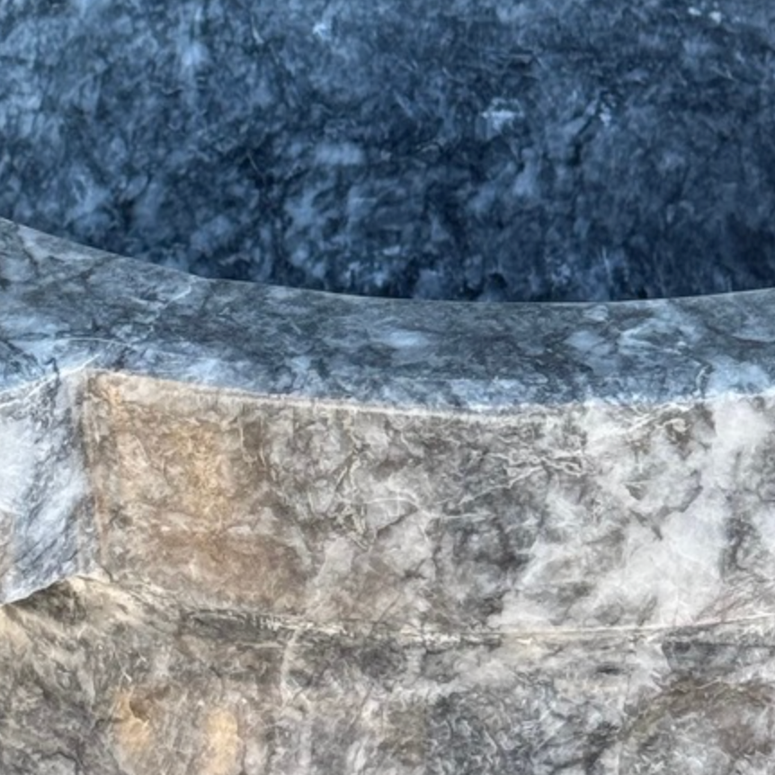 Black Marble Natural Stone Turkish Bath Basin – Ear Handled Flat Model