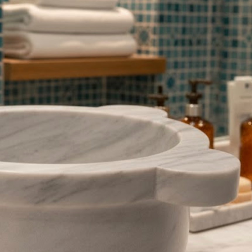 White Marble Natural Stone Turkish Bath Basin