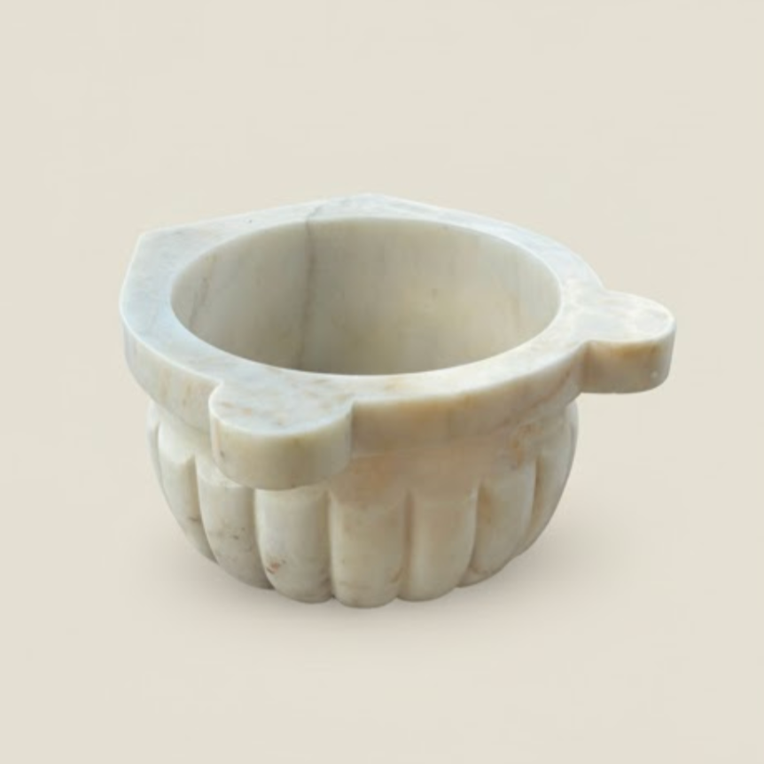 Sugar Marble Natural Stone Turkish Bath Basin – Melon - Fluted Design
