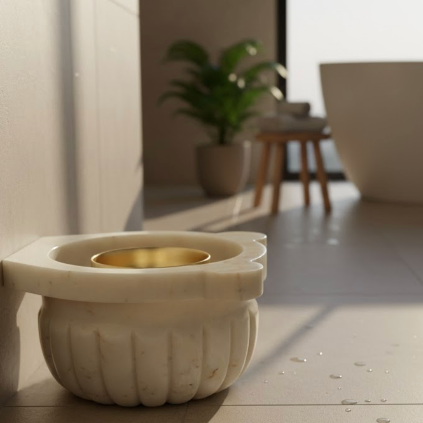 Sugar Marble Natural Stone Turkish Bath Basin – Melon - Fluted Design