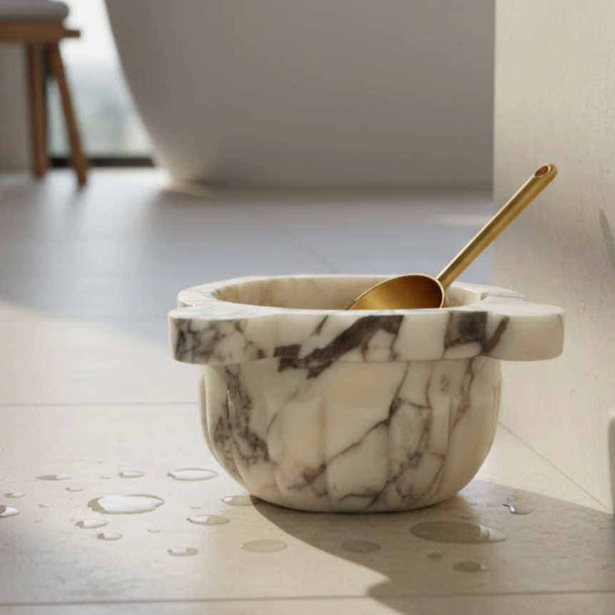 Violet Marble Natural Stone Turkish Bath Basin – Melon-Fluted Design