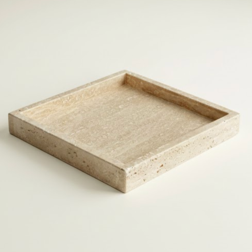 Light Beige Travertine Tray – Square Serving & Display Tray