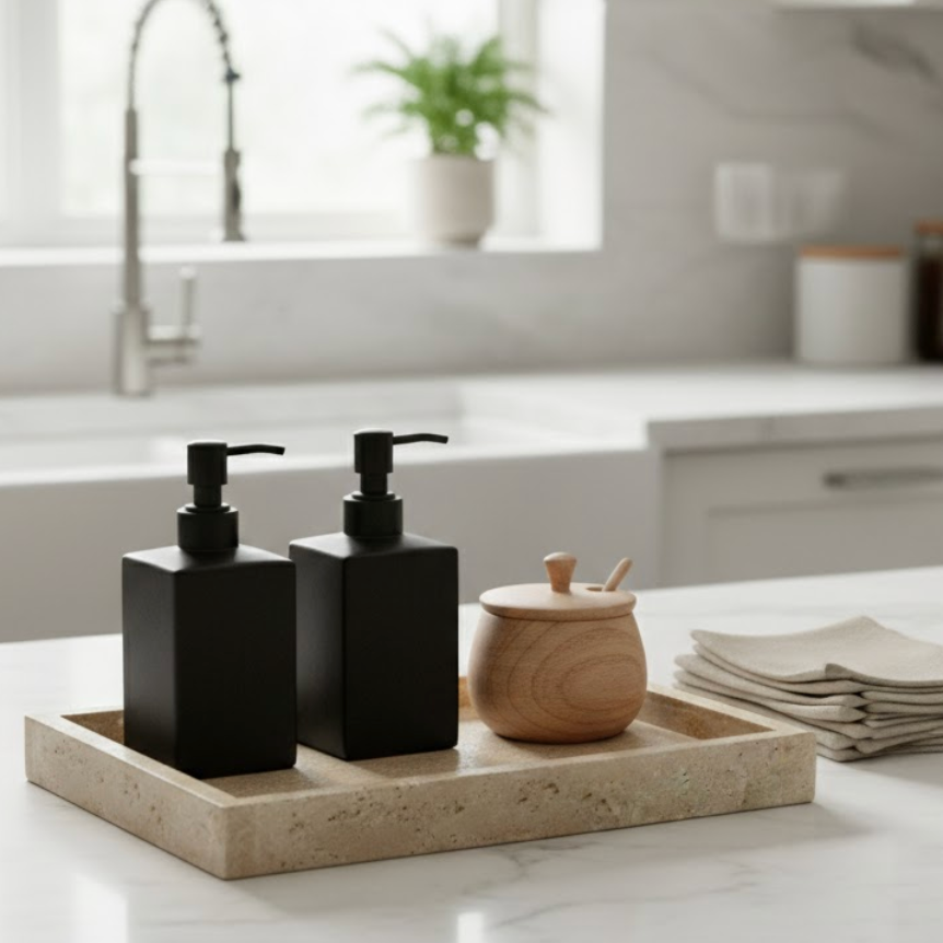 Light Beige Travertine Tray – Square Serving & Display Tray