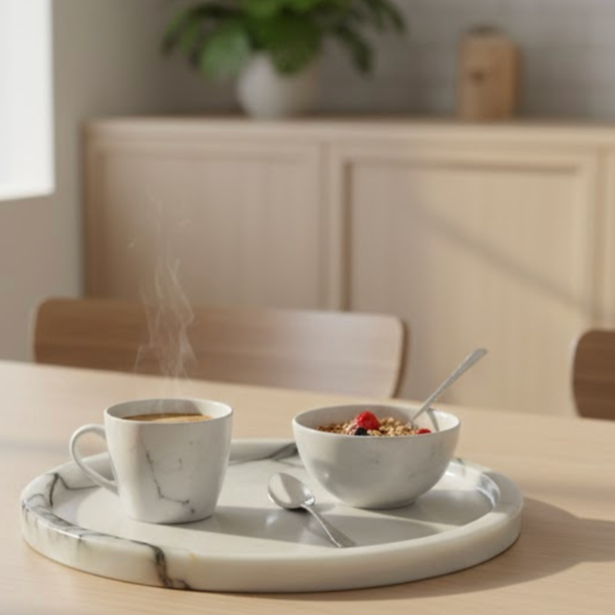 Lilac Marble Tray – Round Decorative & Serving Tray