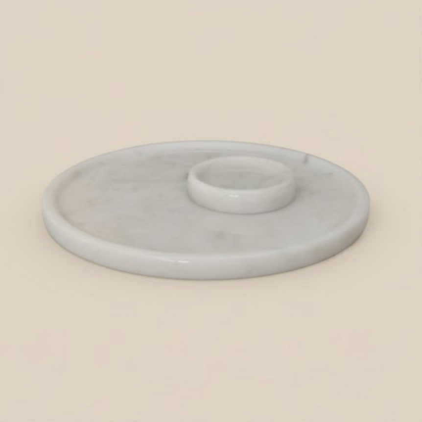 White Marble Round Serving Tray Set – 2 Pieces