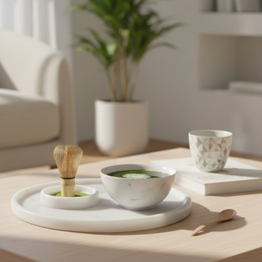 White Marble Round Serving Tray Set – 2 Pieces