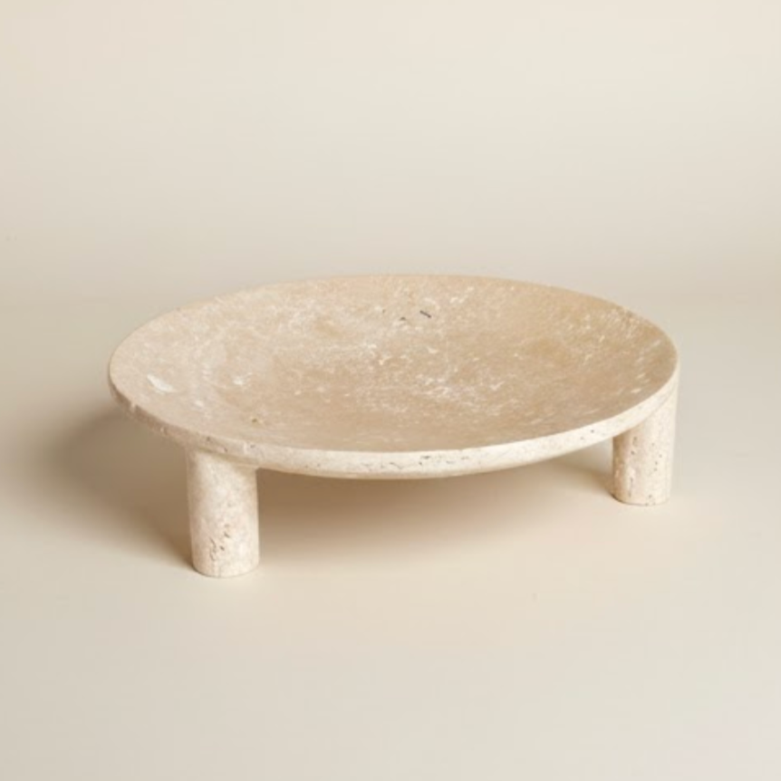 Travertine Stone Pedestal Tray – Minimalist Natural Serving Tray