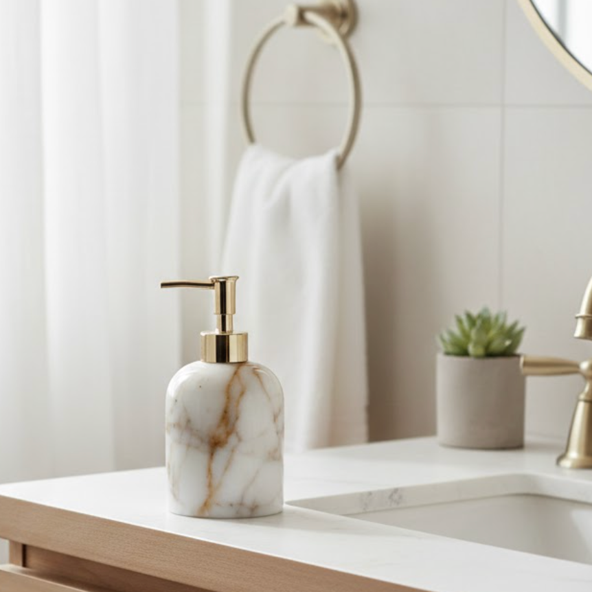 Honey Marble Liquid Soap Dispenser – Handcrafted Natural Stone