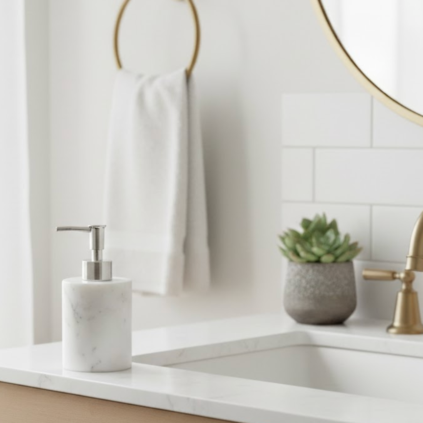 White Marble Liquid Soap Dispenser – Timeless Natural Elegance