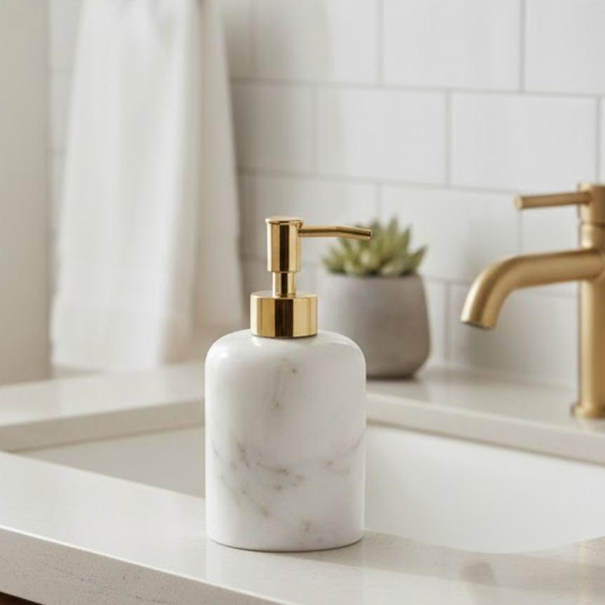 White Marble Liquid Soap Dispenser – Natural Elegance for Modern Bathrooms
