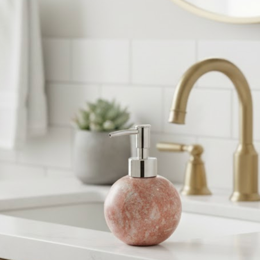 Natural Red Travertine Liquid Soap Dispenser – Orange Form Design