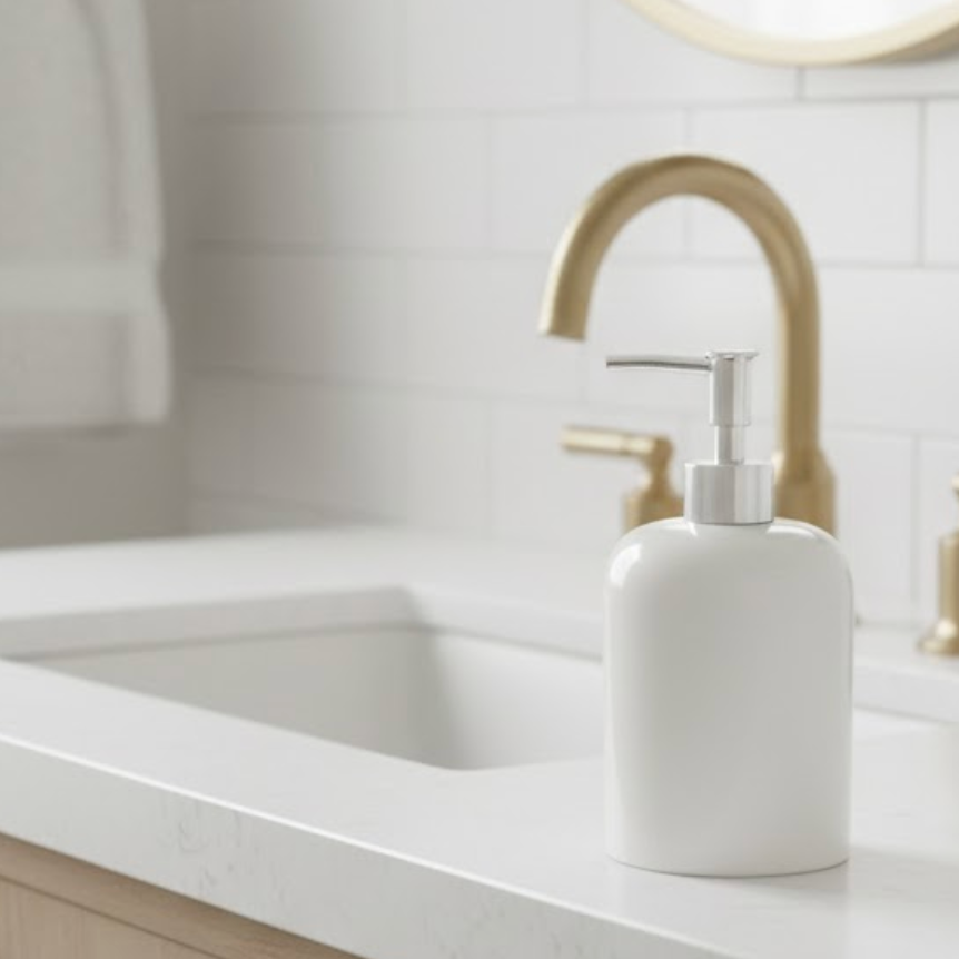 White Marble Liquid Soap Dispenser – Natural Stone Bathroom Accessory