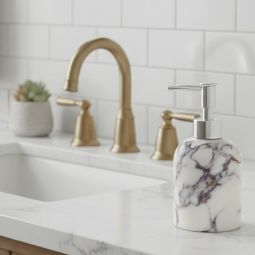 Lilac Marble Liquid Soap Dispenser – Handcrafted Natural Stone