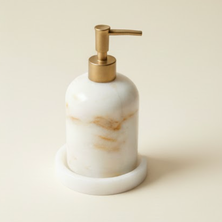 Sugar Marble Tray Soap Dispenser Set – 2-Piece Handcrafted Natural Stone