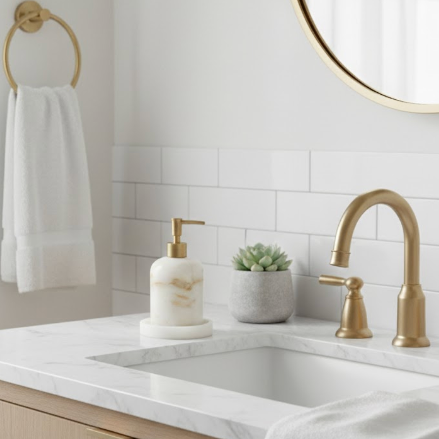 Sugar Marble Tray Soap Dispenser Set – 2-Piece Handcrafted Natural Stone