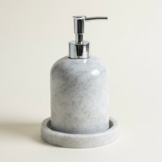 Grey Marble Tray Soap Dispenser Set – 2-Piece Handcrafted Natural Stone