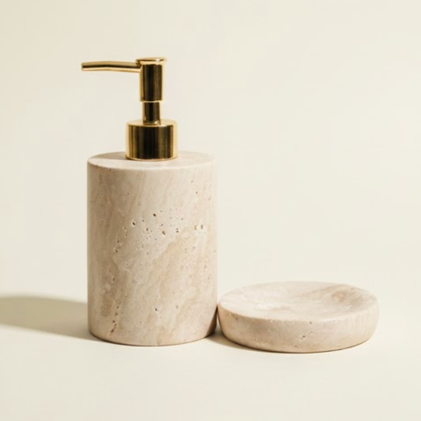 Travertine Natural Stone Bathroom Set – 2-Piece Handcrafted
