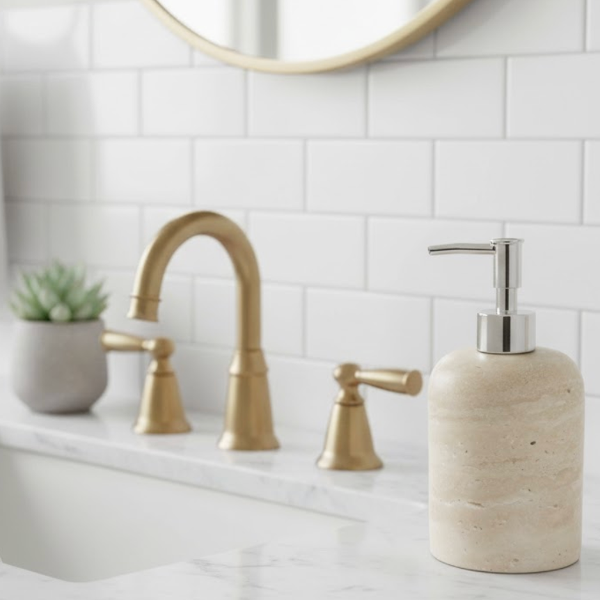 Travertine Natural Stone Liquid Soap Dispenser (Handcrafted)