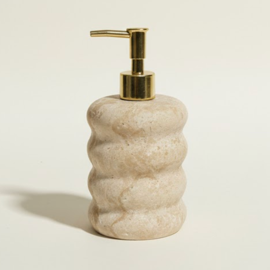 Oval Bamboo Style Travertine Liquid Soap Dispenser (Handcrafted)