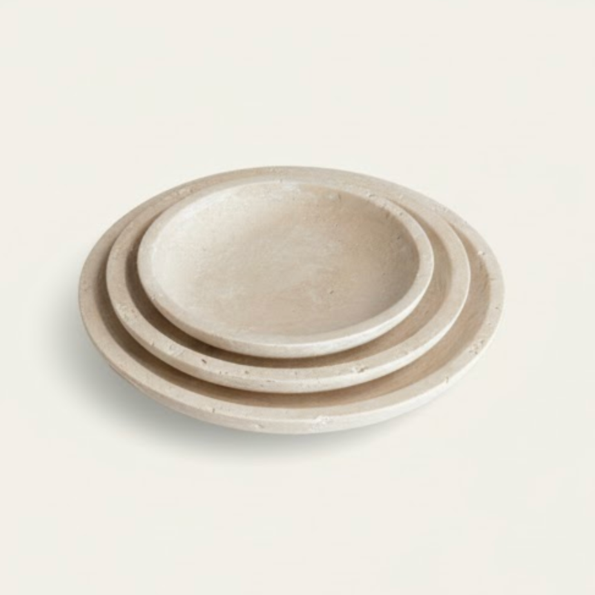 Travertine Marble Plate Set (Handcrafted)