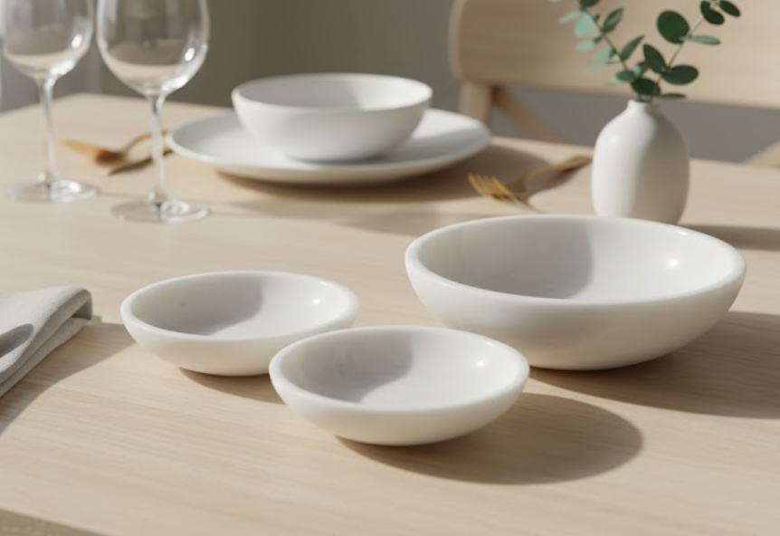 White Marble Serving Bowl Set (Handcrafted)