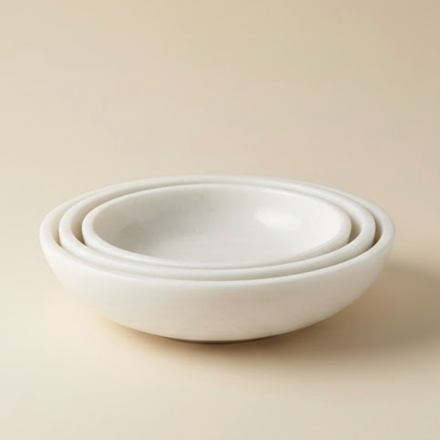 White Marble Serving Bowl Set (Handcrafted)