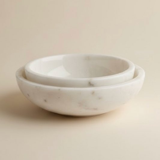 White Marble Serving Bowl Set (2 Pieces, Handcrafted)