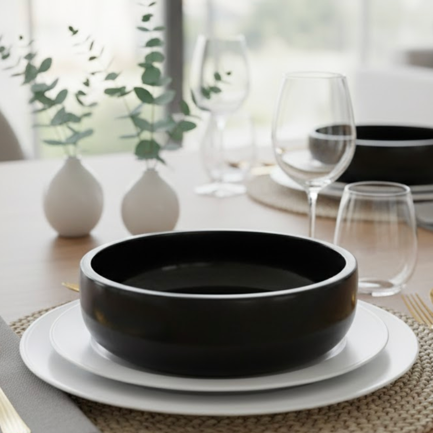 Black Marble Fruit Bowl / Serving Bowl (Handcrafted)