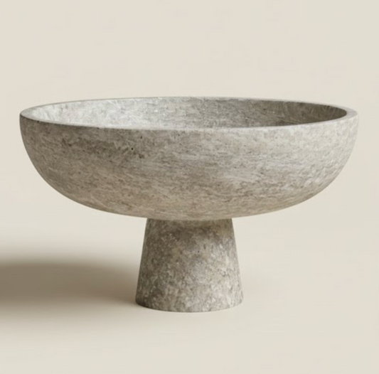 Silver Travertine Pedestal Bowl (Handcrafted)