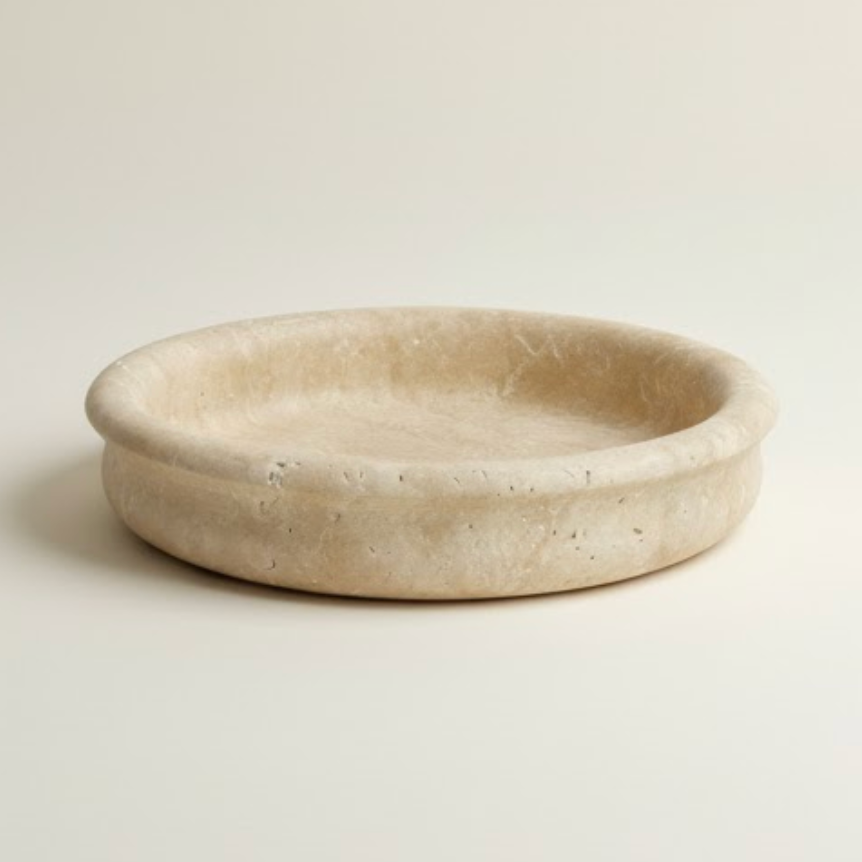 Travertine Stone Bowl (Handcrafted)