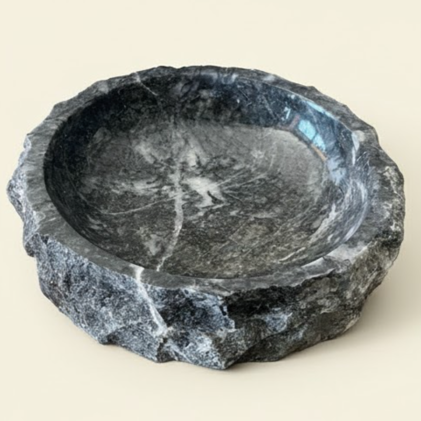 Navy Marble Log Bowl (Handcrafted)