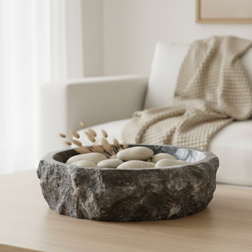 Navy Marble Log Bowl (Handcrafted)