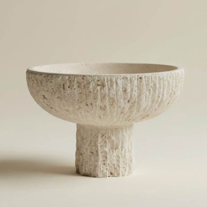 Travertine Pedestal Decorative Bowl (Handcrafted)