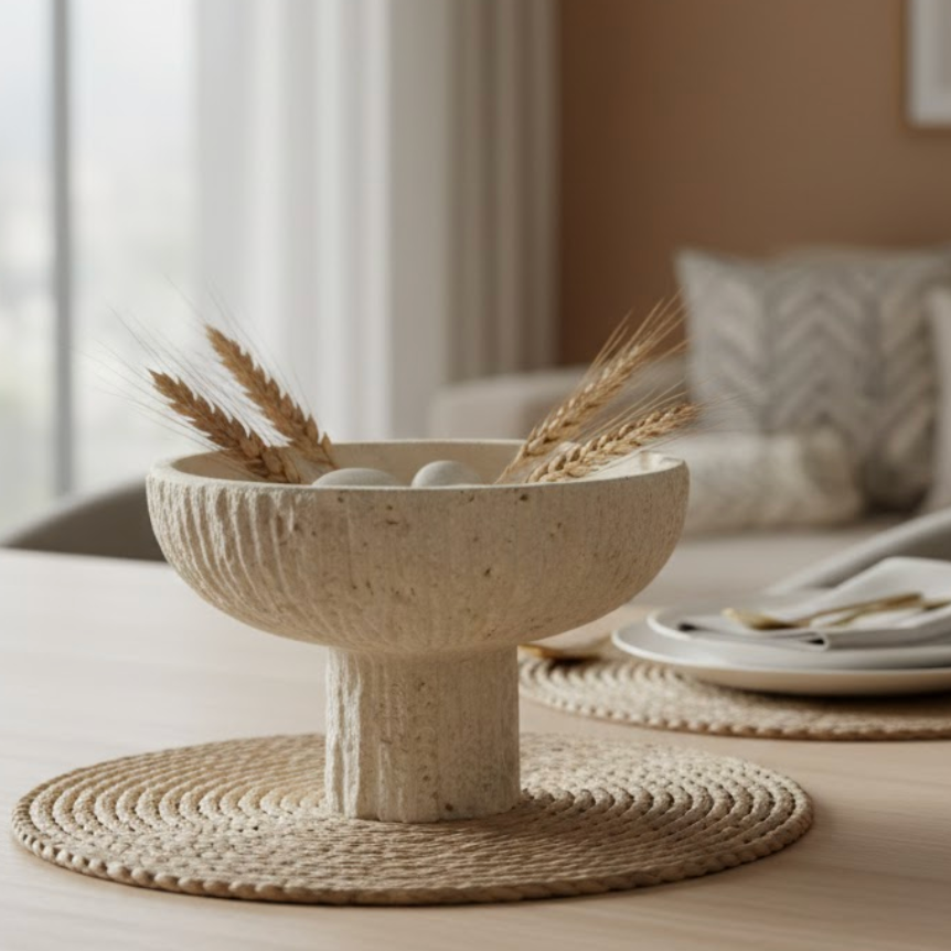 Travertine Pedestal Decorative Bowl (Handcrafted)