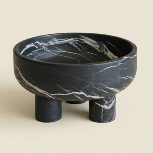 Matte Black Marble Pedestal Bowl (Handcrafted)