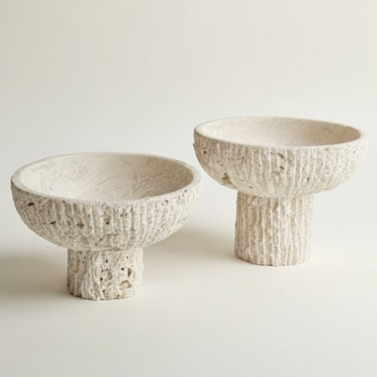 Travertine Pedestal Bowl Set – Split Face Finish (2 Pieces, Handcrafted)
