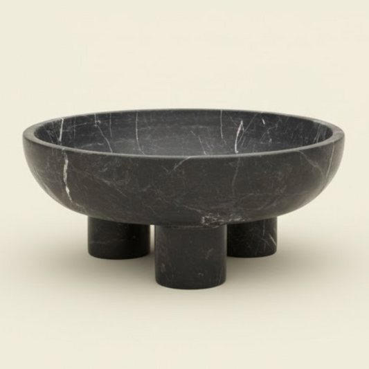 Matte Black Marble Pedestal Bowl (Handcrafted)