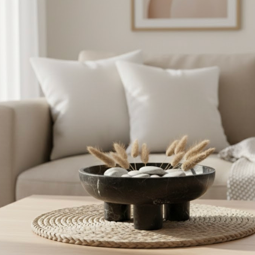 Matte Black Marble Pedestal Bowl (Handcrafted)