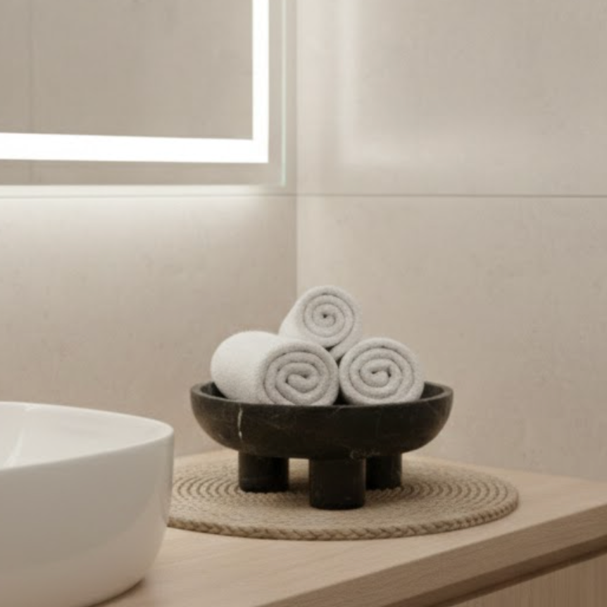 Matte Black Marble Pedestal Bowl (Handcrafted)